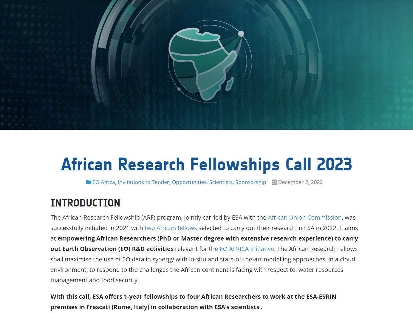 African Research Fellowships Call 2023